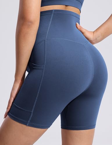 POSHDIVAH Creamluxe Maternity Biker Shorts with Pockets 6"/8" - color: Aegean Blue, size: Large