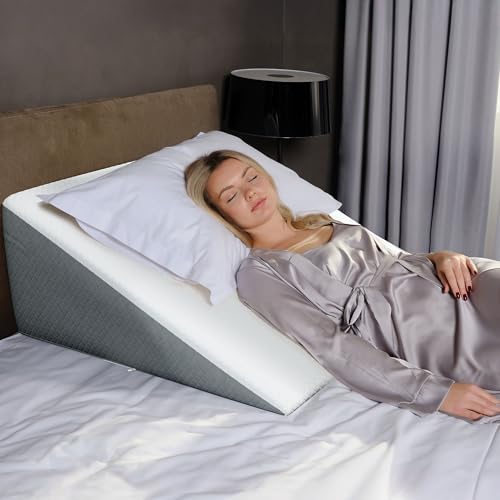 Kolbs Bed Wedge Pillow for Sleep Apnea, FSA Eligible Acid Reflux, and Back Pain Relief, with Chic Jacquard Cover - Headboard Wedges for Sleeping (Extra Wide 12" Height) - size: High Wide Wedge (33 x 31 x 12)
