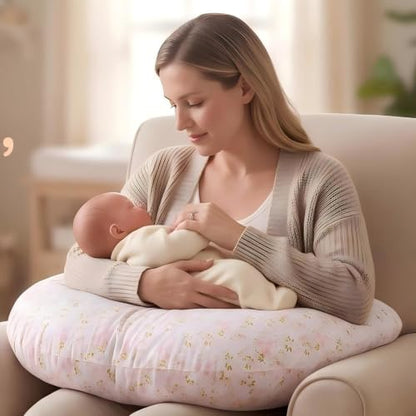 U-Shape Breastfeeding Nursing Pillow Set, 1 Insert and 2 Removable Covers - color: White & Pink Floral
