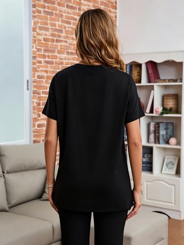 Breastfeeding Shirts for Women Hidden Zippers Nursing Shirt Side Split Tees - color: Black, size: Large