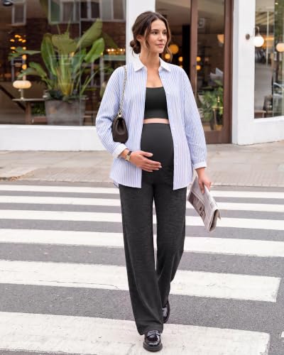 G4Free EverGoing Maternity Pants Over the Belly Pregnancy Work Trousers - color: Charcoal Heather, size: Large