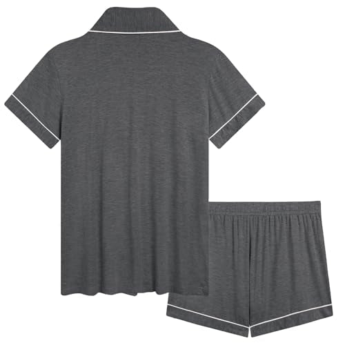 Cherrydew Women's Bamboo Viscose Cooling Button Up Pajama Shorts Set - color: Charcoal, size: XX-Large