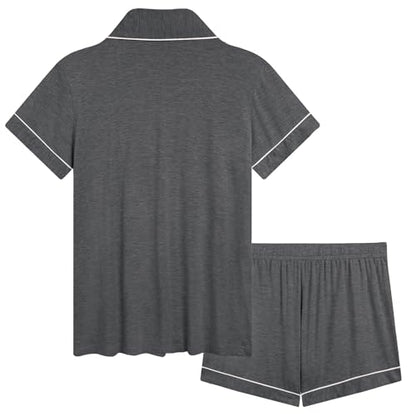 Cherrydew Women's Bamboo Viscose Cooling Button Up Pajama Shorts Set - color: Charcoal, size: XX-Large