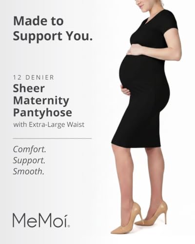 MeMoi Maternity Sheer Pantyhose for Women, 12 Denier Pregnancy Hosiery - color: Nude, size: Medium-Large