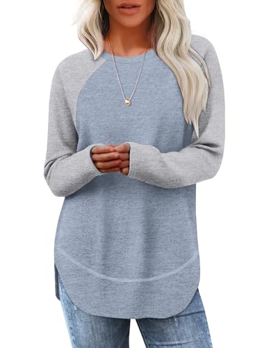 Sampeel Long Sleeve Shirts for Women Tunic Tops Loose Fit Dressy Crew Neck Pullover Sweaters 2026 - color: Light Grey Blue, size: Small