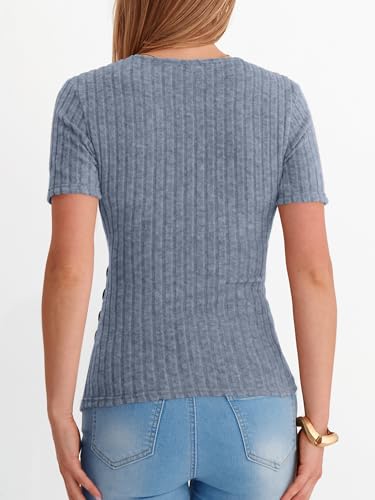 ANRABESS Women Short Sleeve V Neck Shirts - color: Blue, size: Large