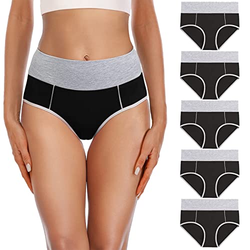 YaShaer Women's Cotton Underwear High Waist Stretch Briefs Soft Underpants Ladies Full Coverage Panties 5 Pack - color: Color03-5 Pack, size: Medium