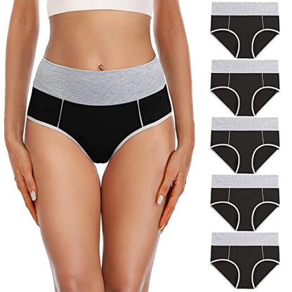 YaShaer Women's Cotton Underwear High Waist Stretch Briefs Soft Underpants Ladies Full Coverage Panties 5 Pack - color: Color03-5 Pack, size: Medium