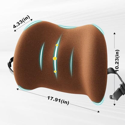 BYMECOST Lumbar Support Pillow for Car, Memory Foam Car Back Cushion - color: Brown Brushed Fleece