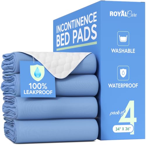 Royal Care Incontinence Bed Pads 34x36 4pk Blue - Washable Waterproof - color: Blue, size: 34x36 Inch (Pack of 4)