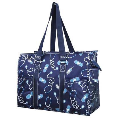 NGIL Work Tote Bag with Exterior Pockets - color: Blue Nurse Print-navy