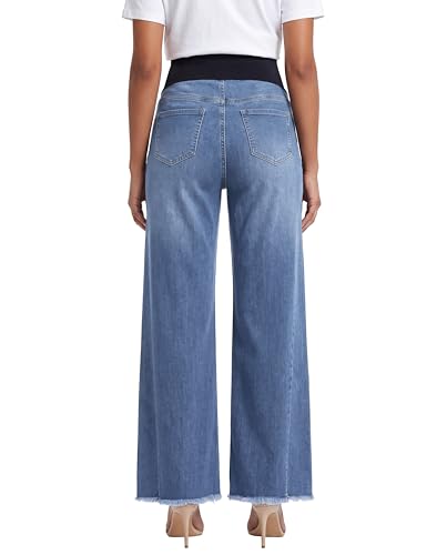 Maternity Jeans Wide Leg Baggy Denim Pants - color: Dark Blue, size: Medium