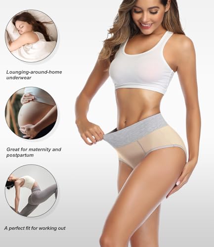wirarpa Women's Cotton Underwear High Waist Stretch Briefs Soft Underpants Ladies Full Coverage Panties 5 Pack - color: Beige, size: 3X-Large