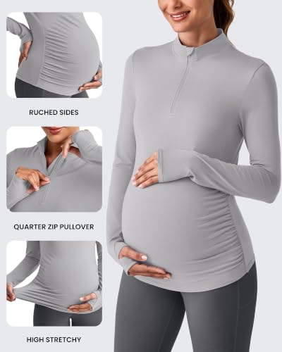 G4Free Lightbreeze Maternity Shirts Long Sleeve Quarter Zip Pregnancy Top - color: Gray, size: Medium