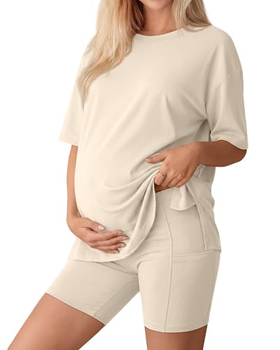 Huukeay Women's Maternity Set 2 Piece Outfits - color: Apricot, size: Small