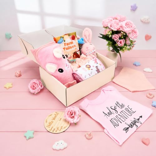 Defresit 13Pcs Baby Shower Gift, Baby Girl Gift Basket - color: Pink