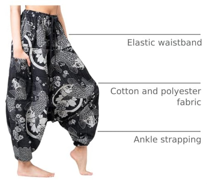 B BANGKOK PANTS Harem Pants Women Boho Cotton - color: Black Fish, size: 16-20 Plus
