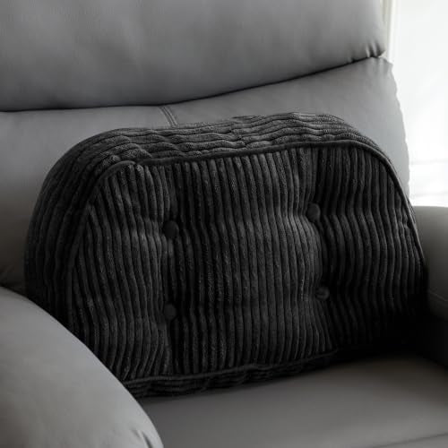 HIGOGOGO Large Lumbar Support Pillow for Recliner Chair/Accent Chair/Couch/Office Chair, Tufted Corduroy Back Support Cushion for Elderly, Recliner Cushions for Back Rest, Pain Relief, Reading, Black - color: Black, size: X-Large