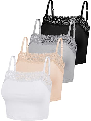 Bencailor 4 Pcs Lace Cami Top - color: Black, Gray, Beige, White, size: XX-Large
