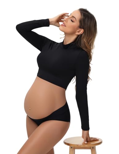 Women's Maternity High Collar Long Sleeves Pullover Tops - color: Black, size: Medium