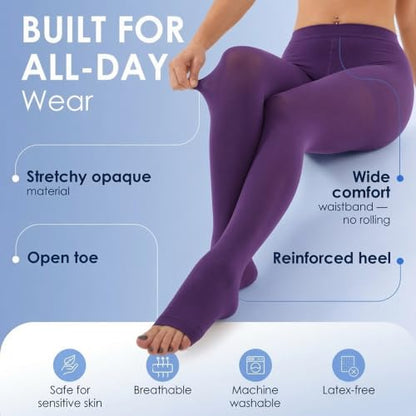 ABSOLUTE SUPPORT Compression Pantyhose 20-30mmHg, Opaque, Purple, 3X-Large - color: Purple, size: 3X-Large