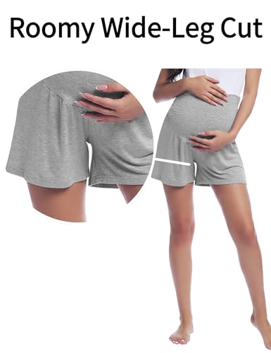 Joyaria Bamboo Viscose Cooling Maternity Pajama Shorts,Maternity Clothes - color: Gray, size: Medium