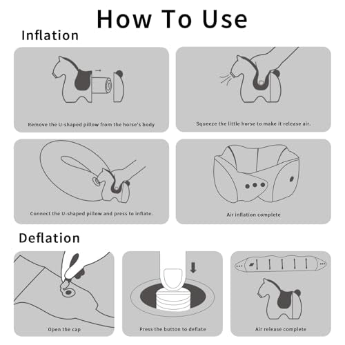 Inflatable Travel Neck Pillow Built-in Pump & Cute Storage Bag - color: Red