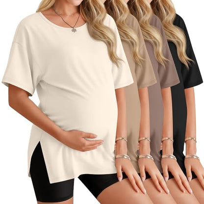 4 Pack Women's Maternity T Shirts - color: Beige, Camel, Light Coffee, Black, size: Medium