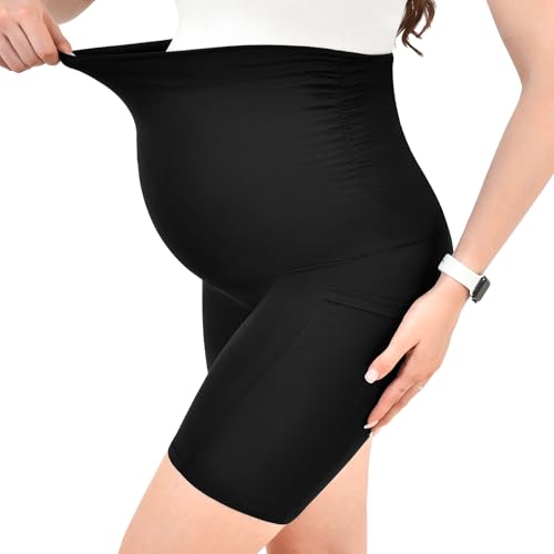 Walifrey Maternity Shorts with Pockets Over the Belly - color: Black, size: X-Large