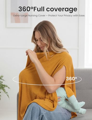 PATPAT Mesh Nursing Cover, Breathable Solid Knit Poncho, Mustard Yellow - color: Mustard Yellow