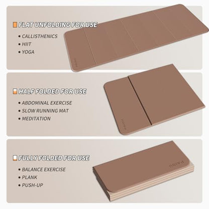 PAIDU Foldable Yoga Mat 10MM Thick SGS Certified TPE 75x26" Portable - color: Brown + apricot
