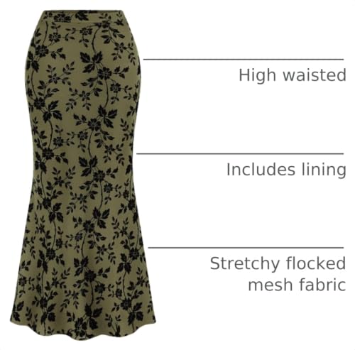 BTFBM Womens Floral Mesh Maxi Skirts - color: Army Green, size: Large