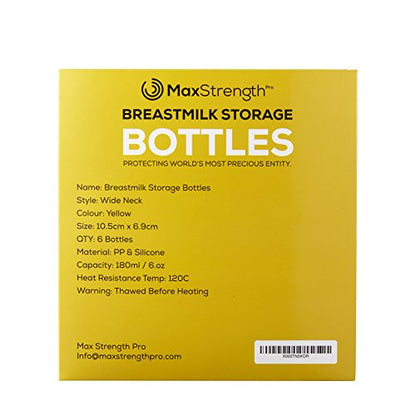Max Strength Pro Breastmilk Bottles 6pc Set with Leak Proof Lids 6.oz 180ml