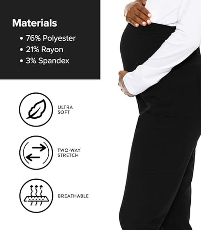Med Couture Touch Maternity Jogger Scrub Pants for Women with 4 Pockets - color: Black, size: Medium Petite