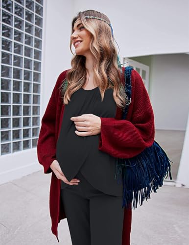 Ekouaer Maternity Nursing Pajama Set Long Sleeve Breastfeeding Sleepwear - color: A Black, size: X-Large