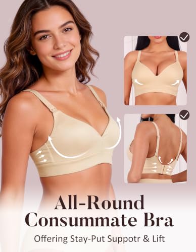 AIRCUTE Nursing Bras for Breastfeeding Seamless Postpartum Bra Soft Pregnancy Bra Wireless Maternity Bralette - color: Beige, size: Medium