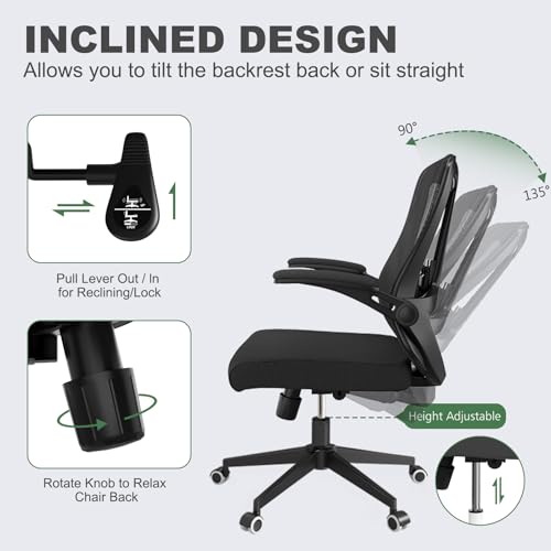 Ergonomic Office Chair - 350LB Comfy Desk Chairs with Lumbar Back Support, Mesh Computer Chairs with Wheels and Arms for Home Office, Study (Black-Without Headrest) - color: 669black-without Headrest