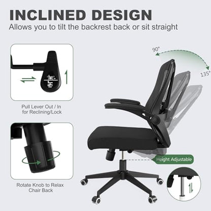Ergonomic Office Chair - 350LB Comfy Desk Chairs with Lumbar Back Support, Mesh Computer Chairs with Wheels and Arms for Home Office, Study (Black-Without Headrest) - color: 669black-without Headrest