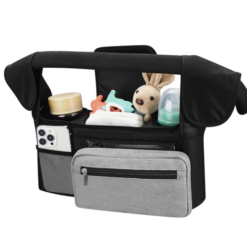 Accmor Universal Stroller Organizer with Insulated Cup Holder - color: Black/Grey Pocket