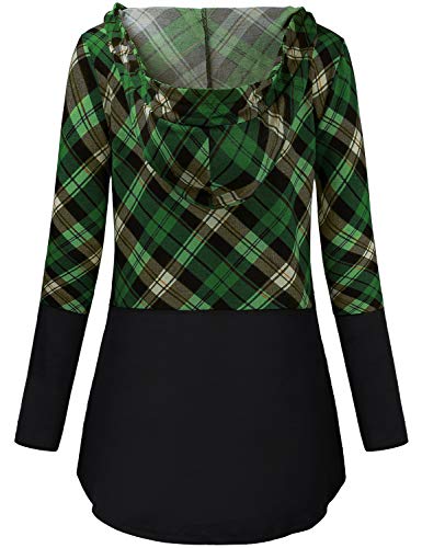 Quinee Women's Long Sleeve Plaid Colorblock Nursing Pullover Hoodie Sweatshirts - color: Black Green Plaid, size: Large