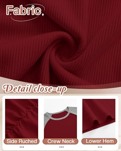 Neer 3 Pack Maternity Long Sleeve Shirts Ribbed Pregnancy Tops - color: Black, Wine Red, Navy Blue, size: Large