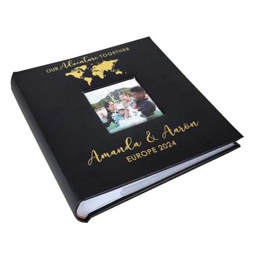 Personalized Photo Album, Custom Engraved Picture Album, Holds 200 4" x 6" Photos, Leatherette and Laser Engraved Scrapbook, Adventure Together, Black - color: Adventure Together, size: Black - Medium