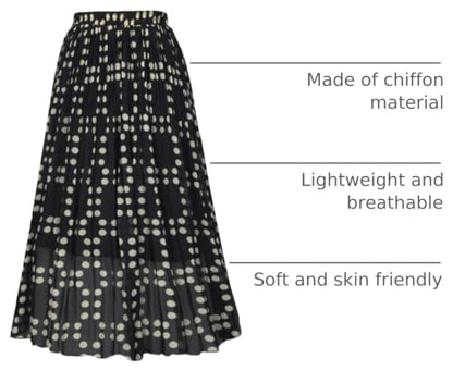 OBBUE Women's Chiffon Pleated Skirt A-line Skirts - color: Black Dot, size: Large