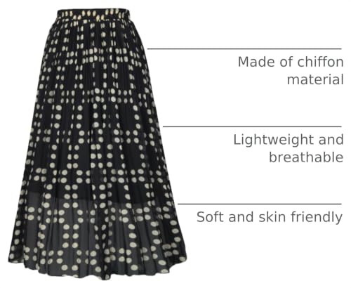OBBUE Women's Chiffon Pleated Skirt A-line Skirts - color: Black Dot, size: X-Large
