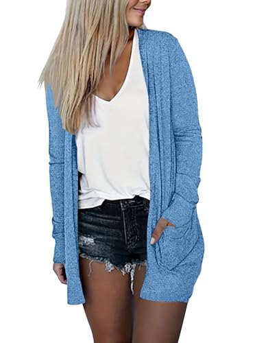 DB MOON Women Lightweight Cardigan Long Sleeve Sweater Open Front Outfits - color: Blue, size: Small