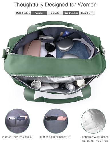 19" Green Personal Gym Bag for Women,with Shoe Compartment & Wet Pocket - color: Green, size: 19" Medium Size