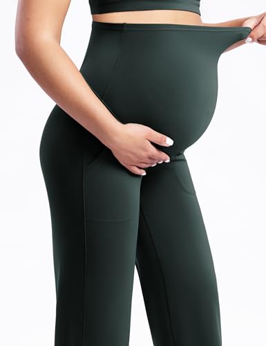 POSHDIVAH Creamluxe Maternity Wide Leg Pants Pregnancy Work Trousers - color: Pine Green, size: Medium