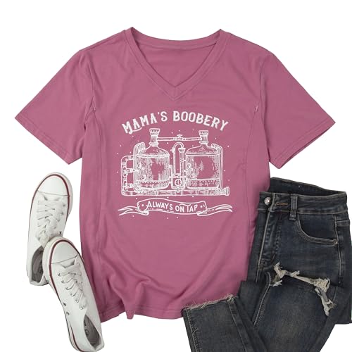 Nursing Shirts for Breastfeeding Women Zipper Maternity Graphic Tee - color: Light Pink, size: Large