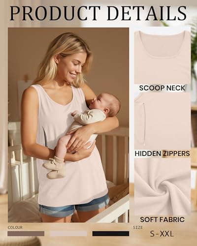 Ficerd 3 Pack Women's Nursing Tank Tops - color: Black, Khaki, Cream, size: XX-Large
