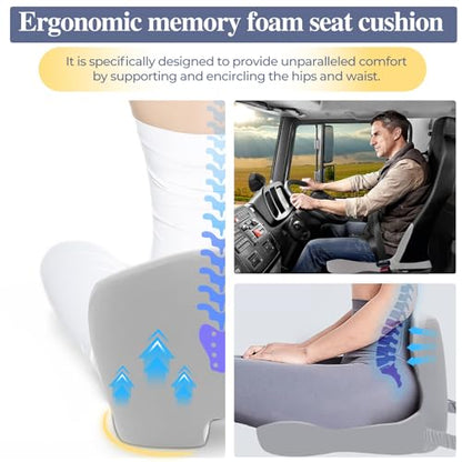 Car Seat Cushion with Lumbar Support Pillow, Seat Cushion for Driving - color: Light Gray